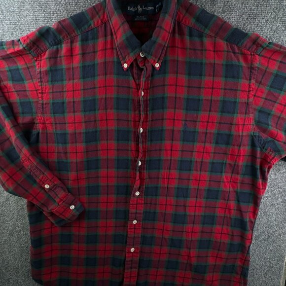 Ralph Lauren Cotton Flannel Button Up Shirt Long Sleeve Plaid Red Green Blake L - Picture 2 of 11